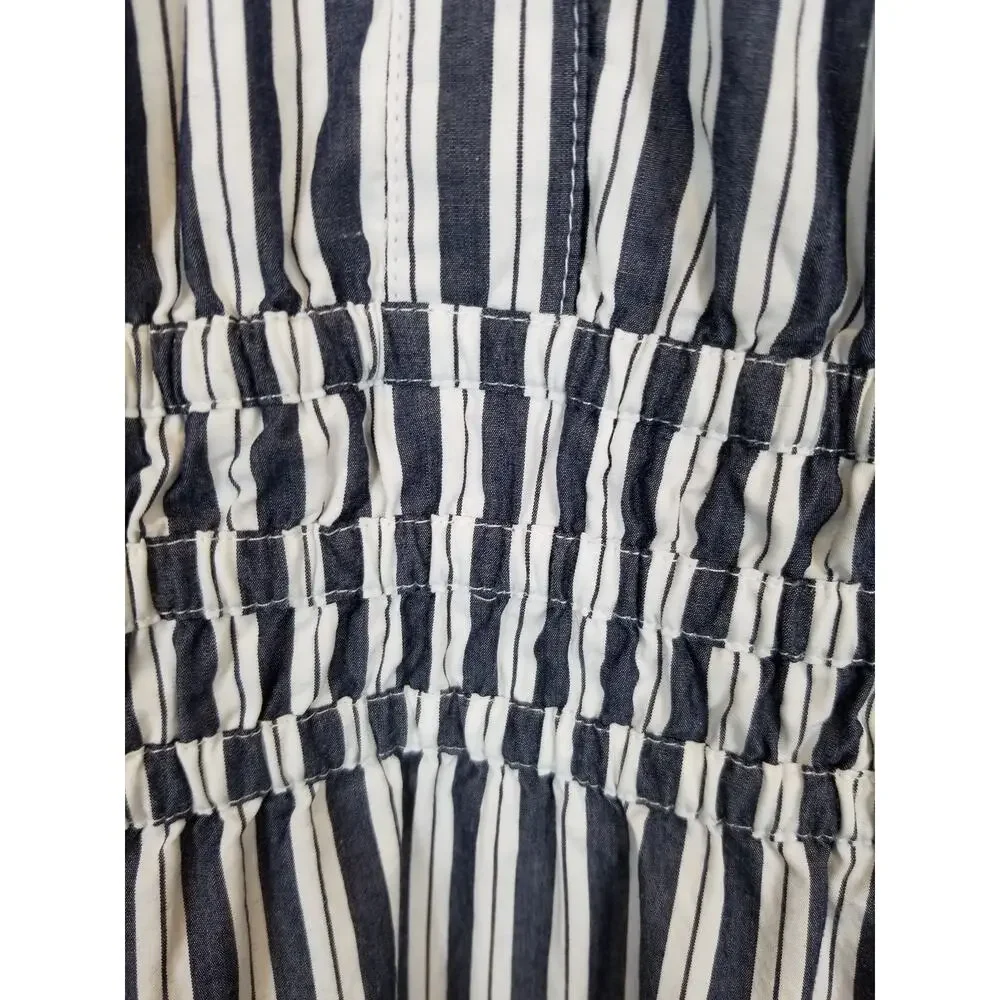 Quince Womens 100% Organic Cotton Poplin Tiered Maxi Dress Hudson Stripe Large - Picture 7 of 8